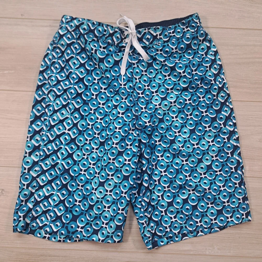 Merona Mens Y2K Blue Geometric Print Swim‎ Trunks Size Small 28-30 Board Shorts